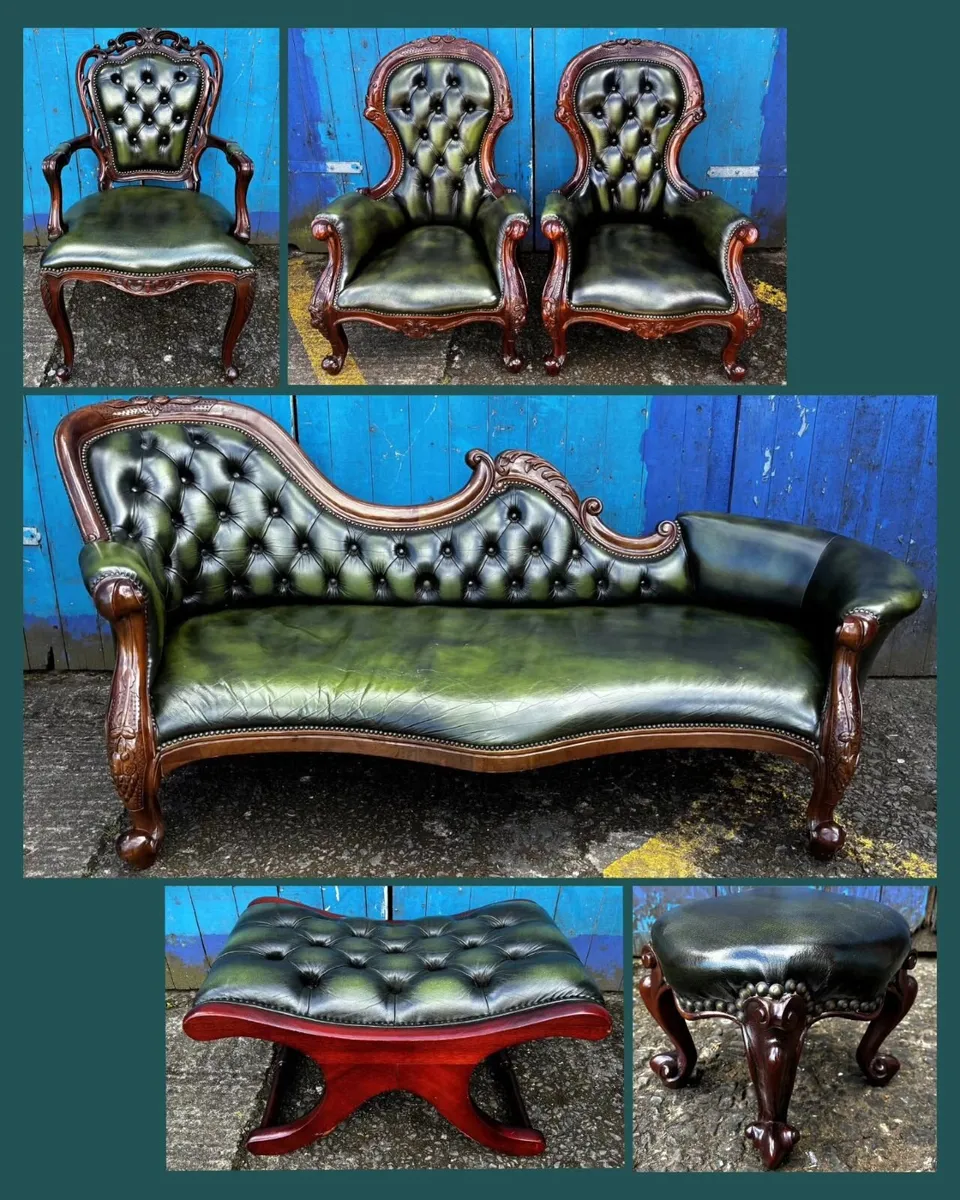 Green Leather 6 Piece Suite - Image 1