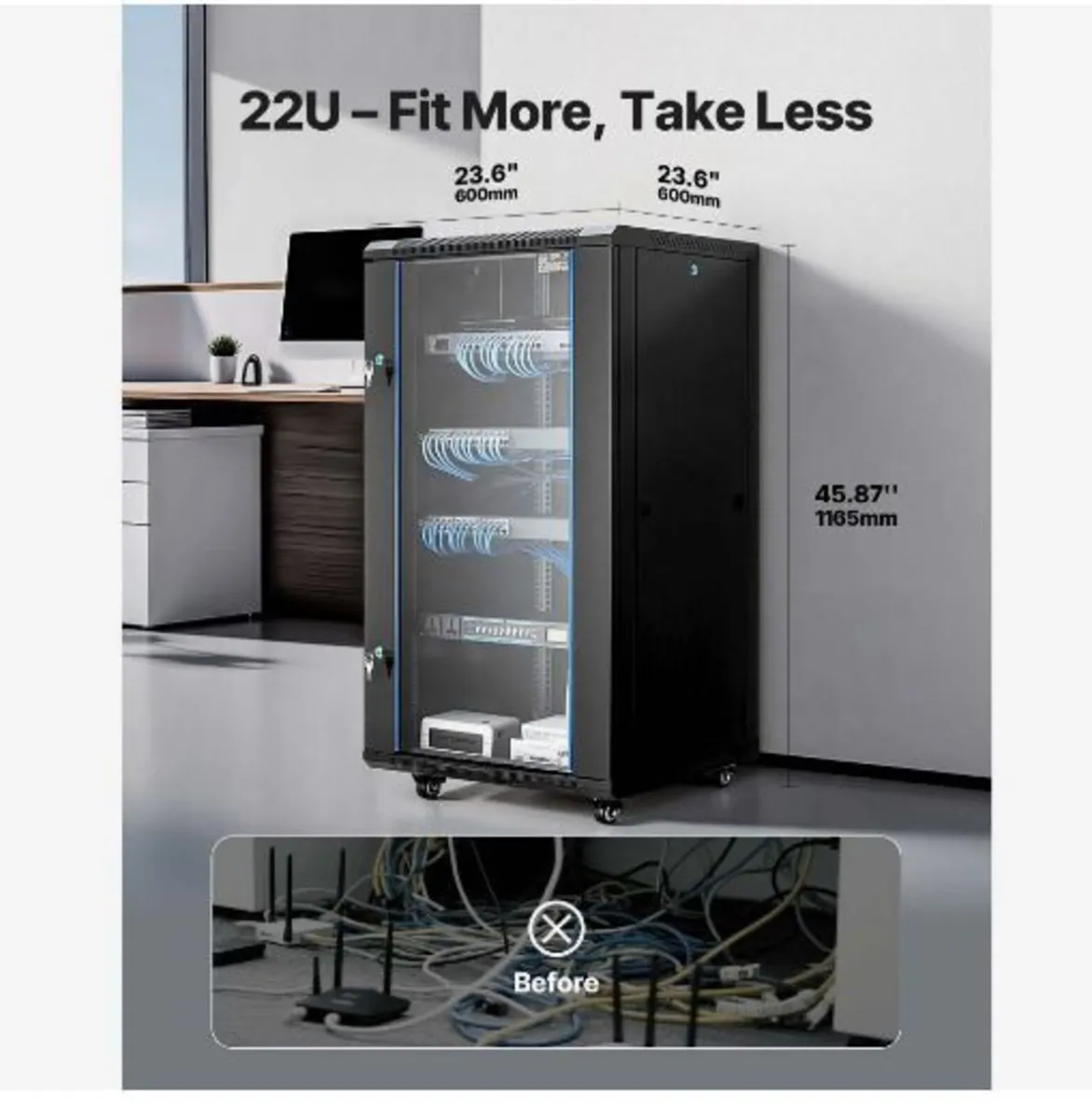 22U Network Cabinet Wall Mount, 600 mm - Image 3