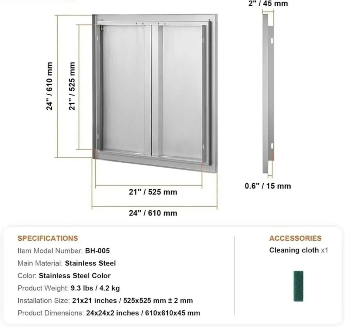 BBQ Access Door 61 x 61 cm or 24 x 24 inches - Image 2