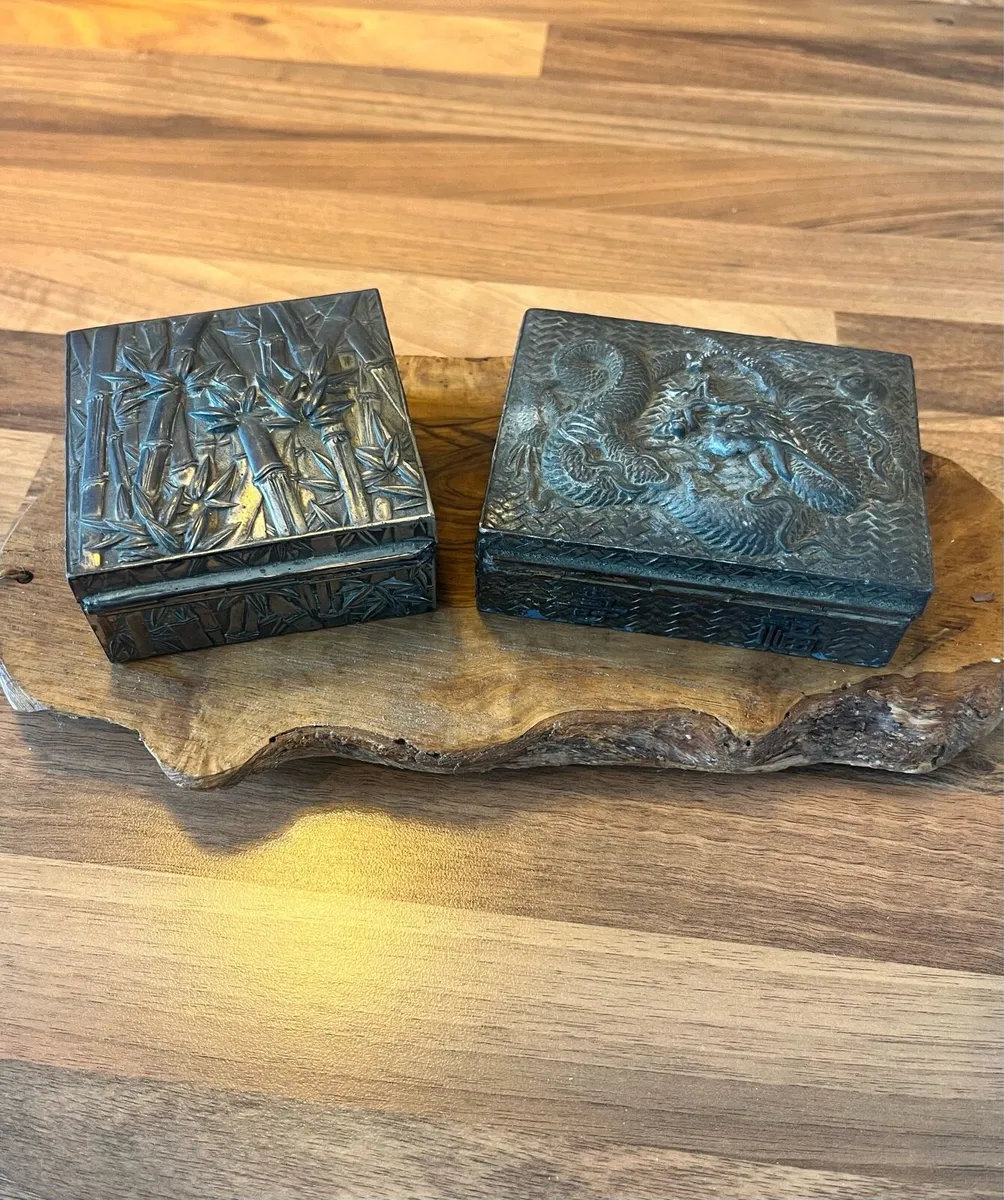 Antique Japanese Antimony Ware Trinket Boxes - Image 1