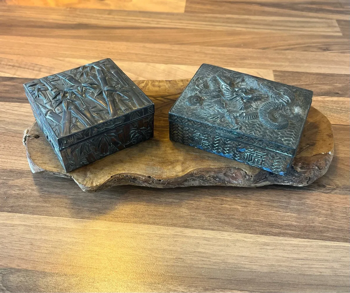 Antique Japanese Antimony Ware Trinket Boxes - Image 2