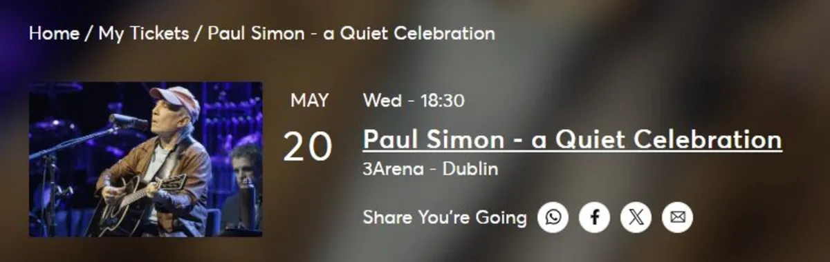 Paul Simon Tickets x 2 - Image 2