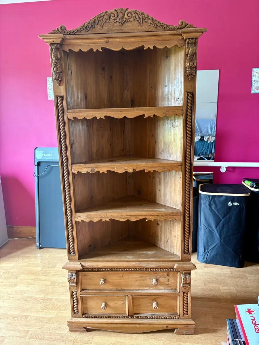 Vintage Pine Rustic Corner Display Unit / Bookcase - Image 1