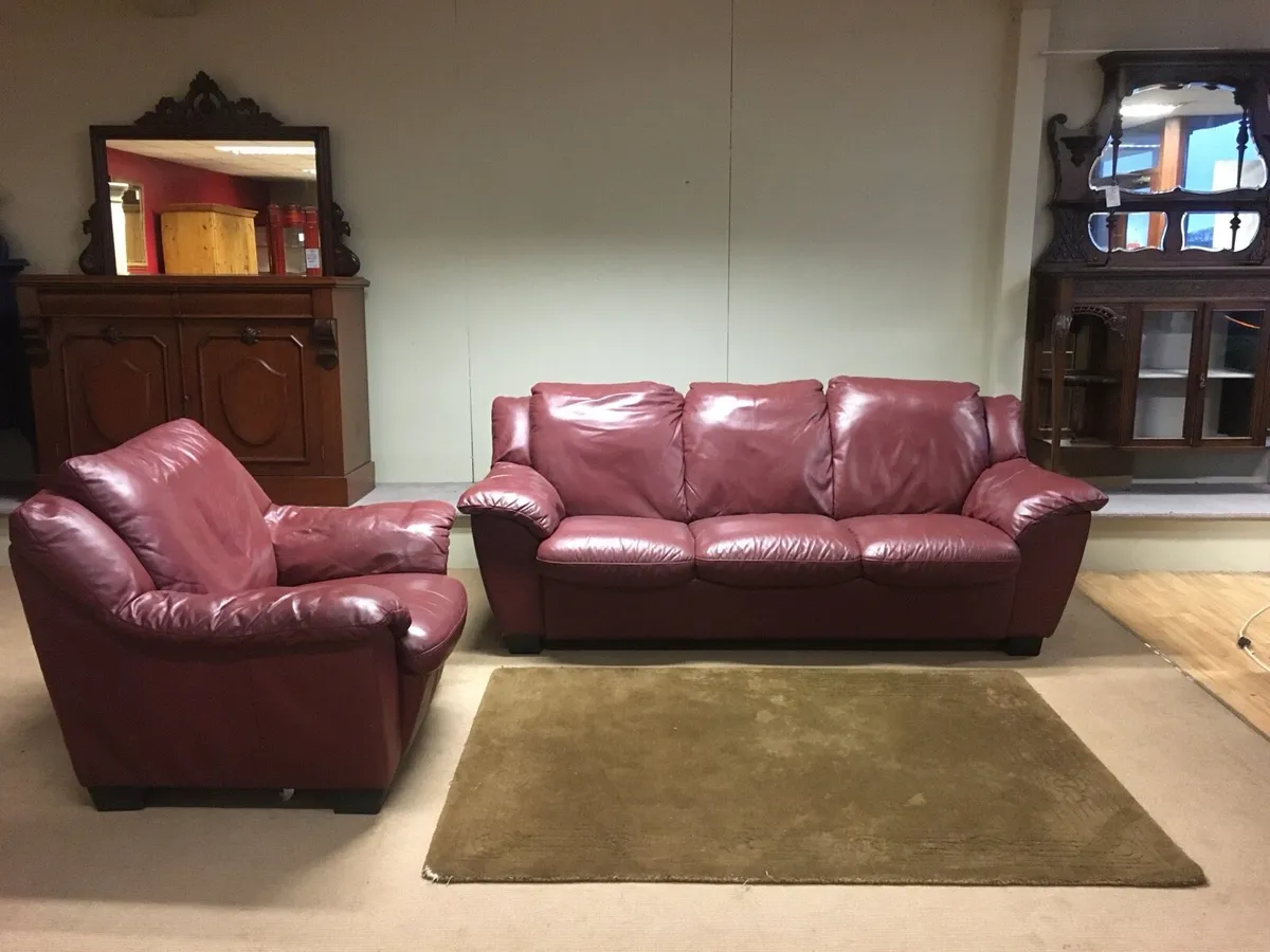 Leather Sofa & Armchair - Image 1