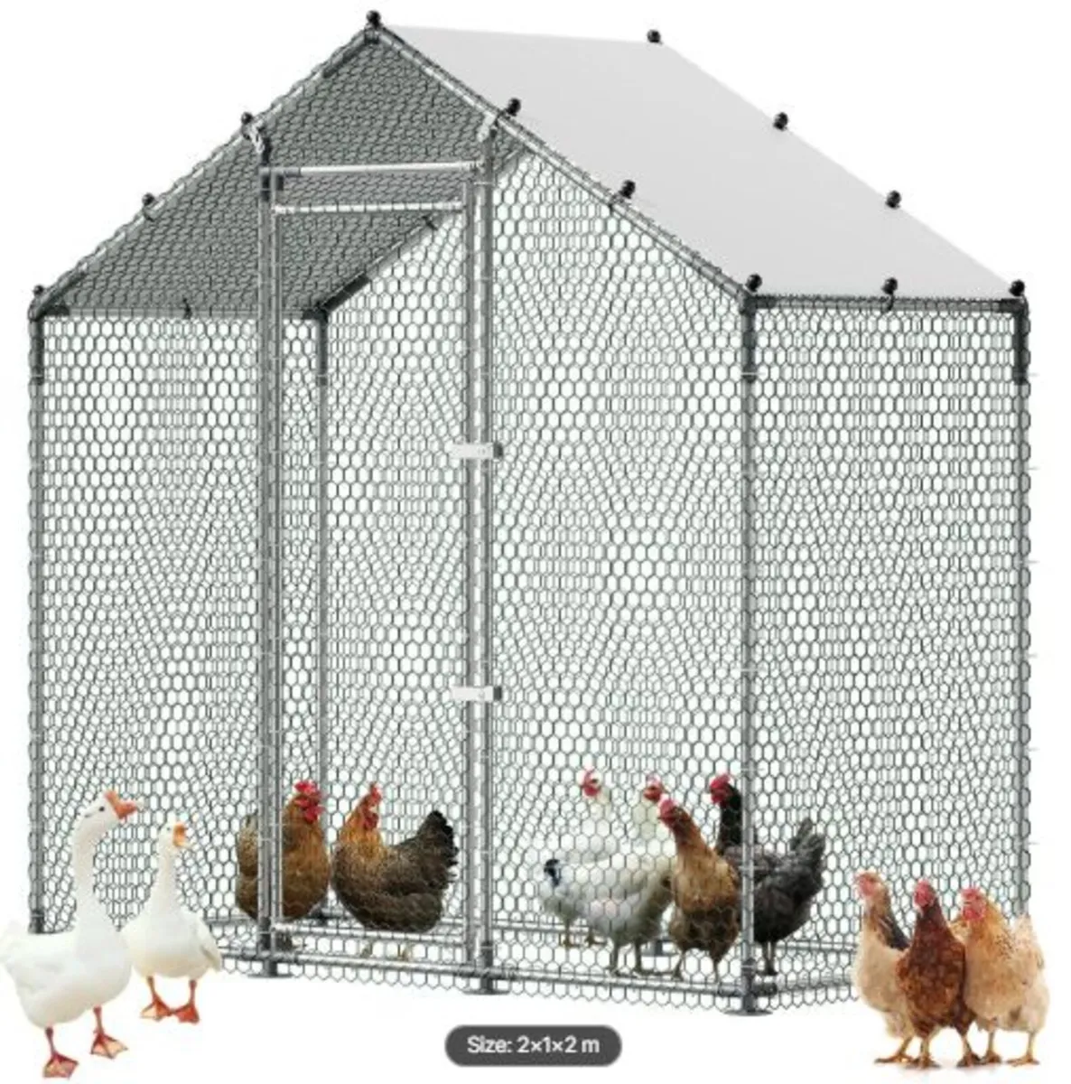 Large Metal Chicken Coop, 2 x 1 x 2 m, Walk-in - Image 1