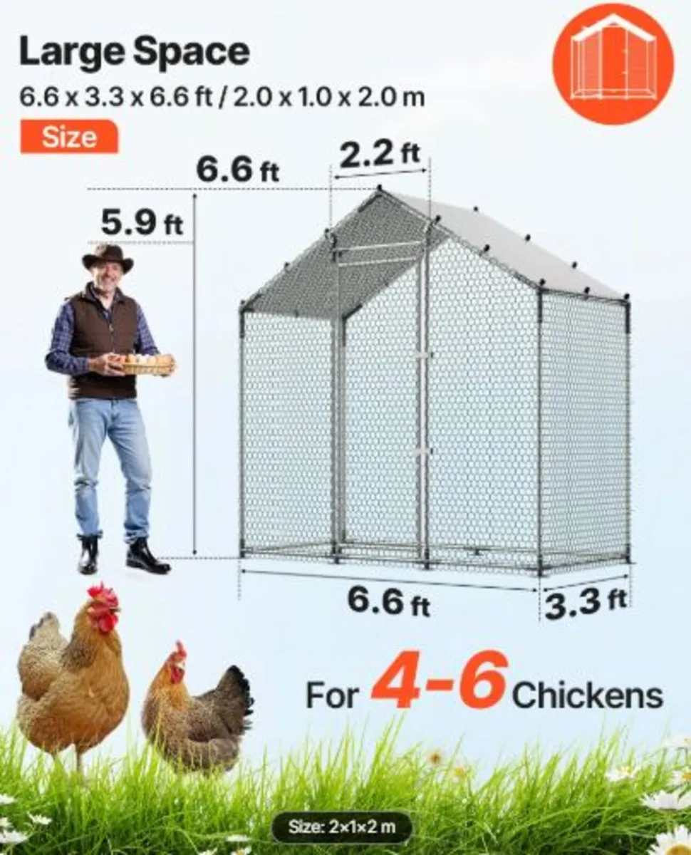 Large Metal Chicken Coop, 2 x 1 x 2 m, Walk-in - Image 3