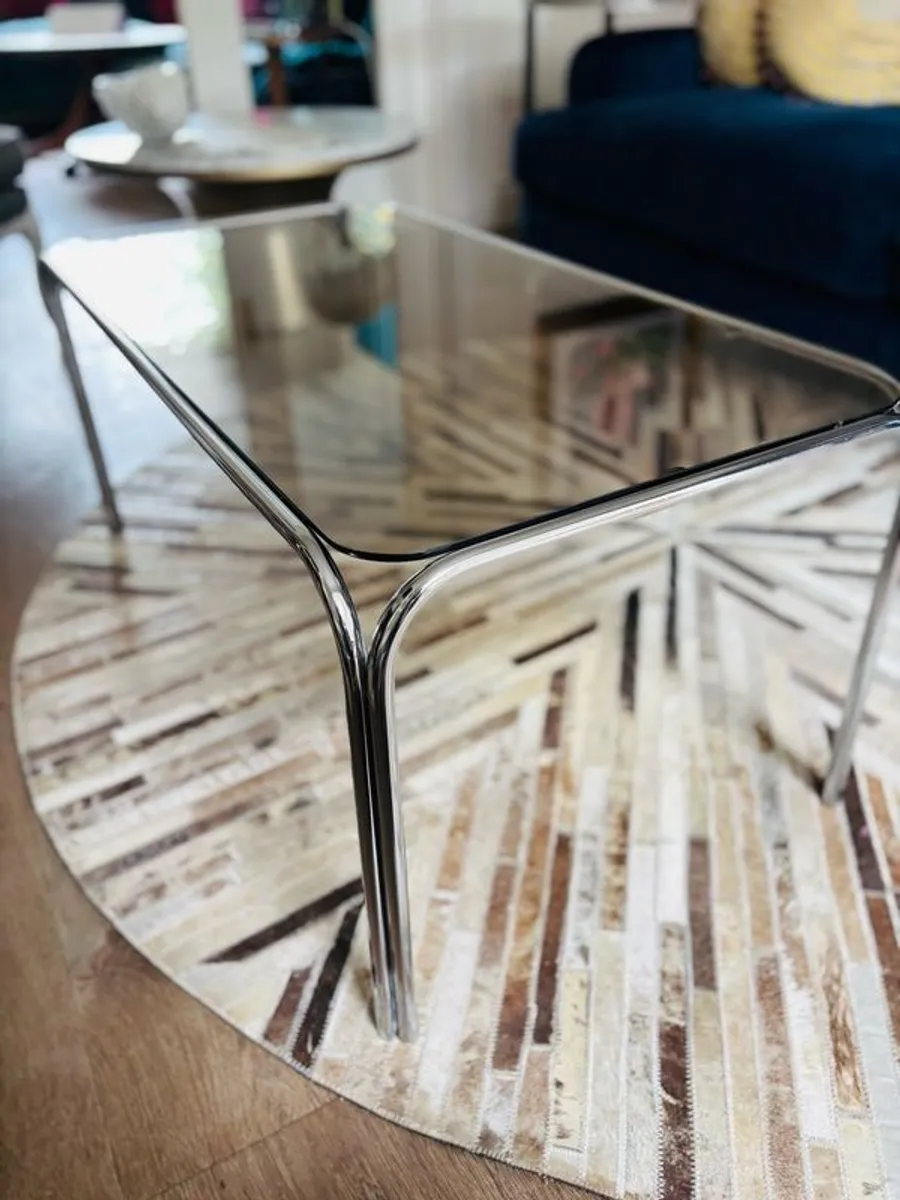 Vintage 1970s Space Age / Bauhaus Style Chrome & Smoked Glass Coffee Table - Image 3