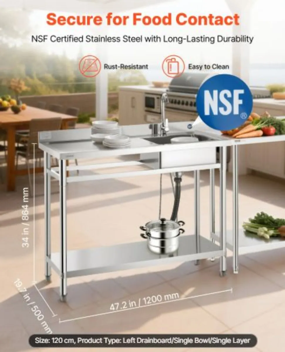 Stainless Steel Utility Sink, Free Standing Single - Image 2