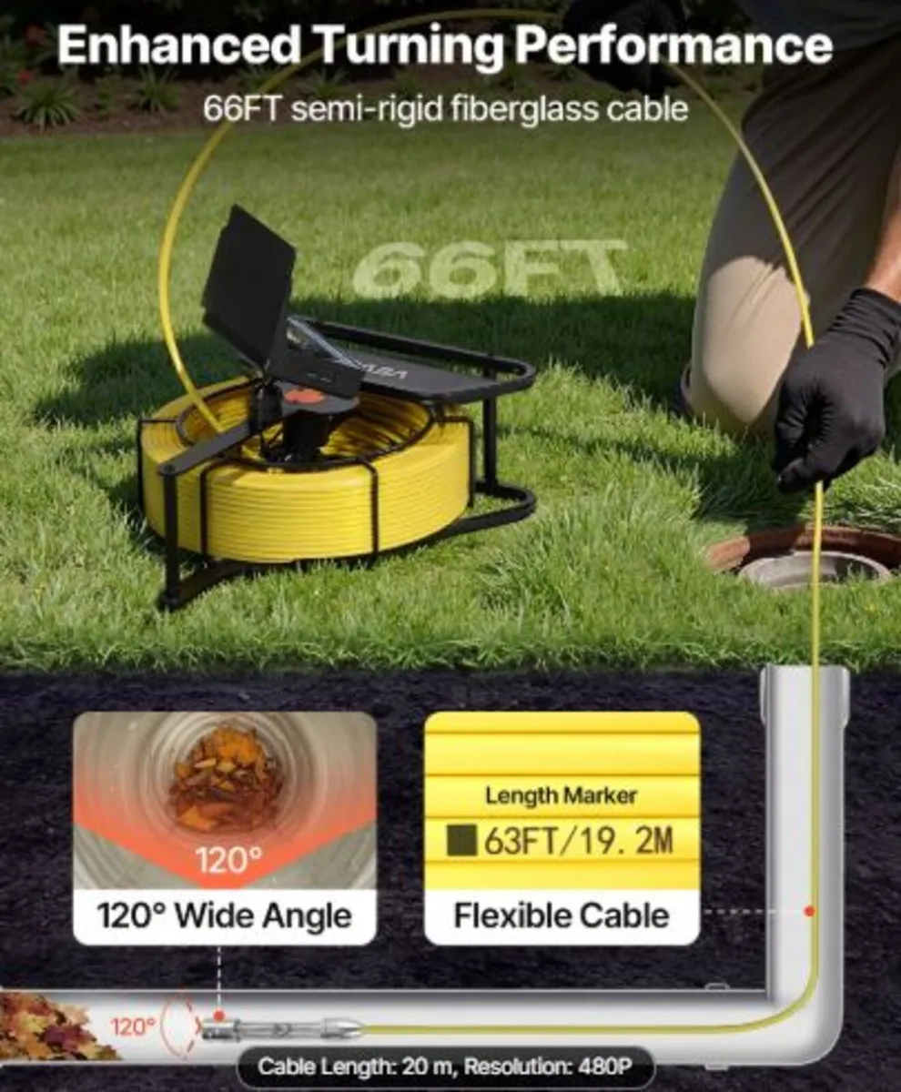 Sewer Camera, 20m Drain Inspection Camera, IP68 - Image 2