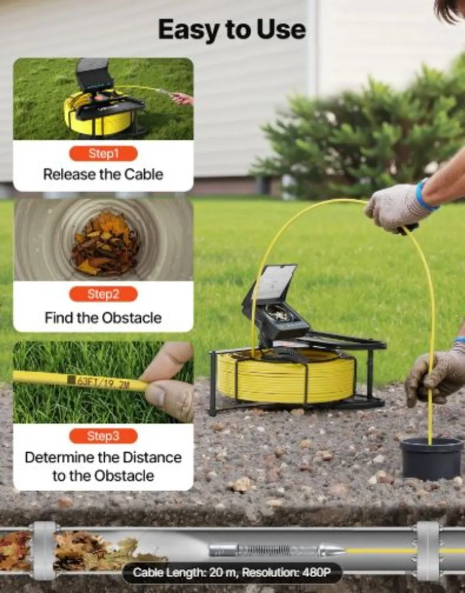 Sewer Camera, 20m Drain Inspection Camera, IP68 - Image 3