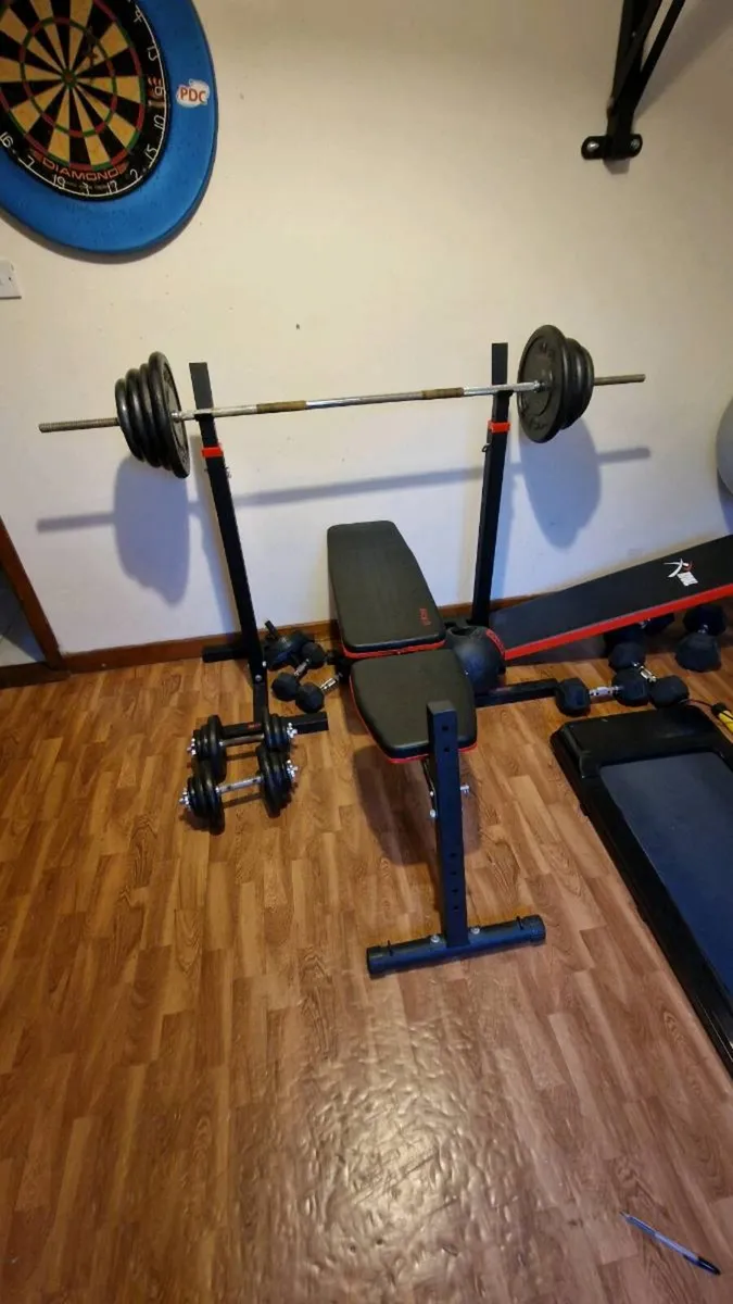 Home Gym Setup – Bench, Stands, Bars & Weights - Image 1