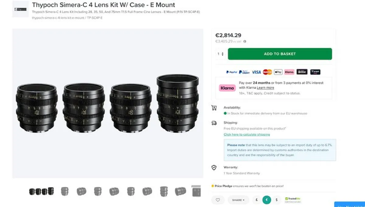 Sony E Mount Thypoch Simera-C  Cinema 4 lenses - Image 1