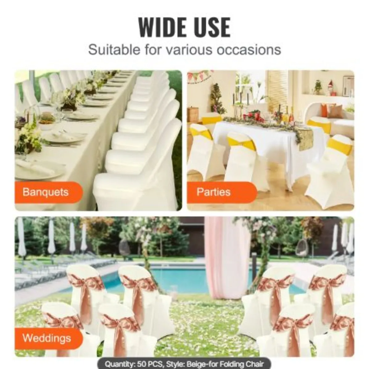 Stretch Spandex Folding Chair Covers, Universal - Image 3
