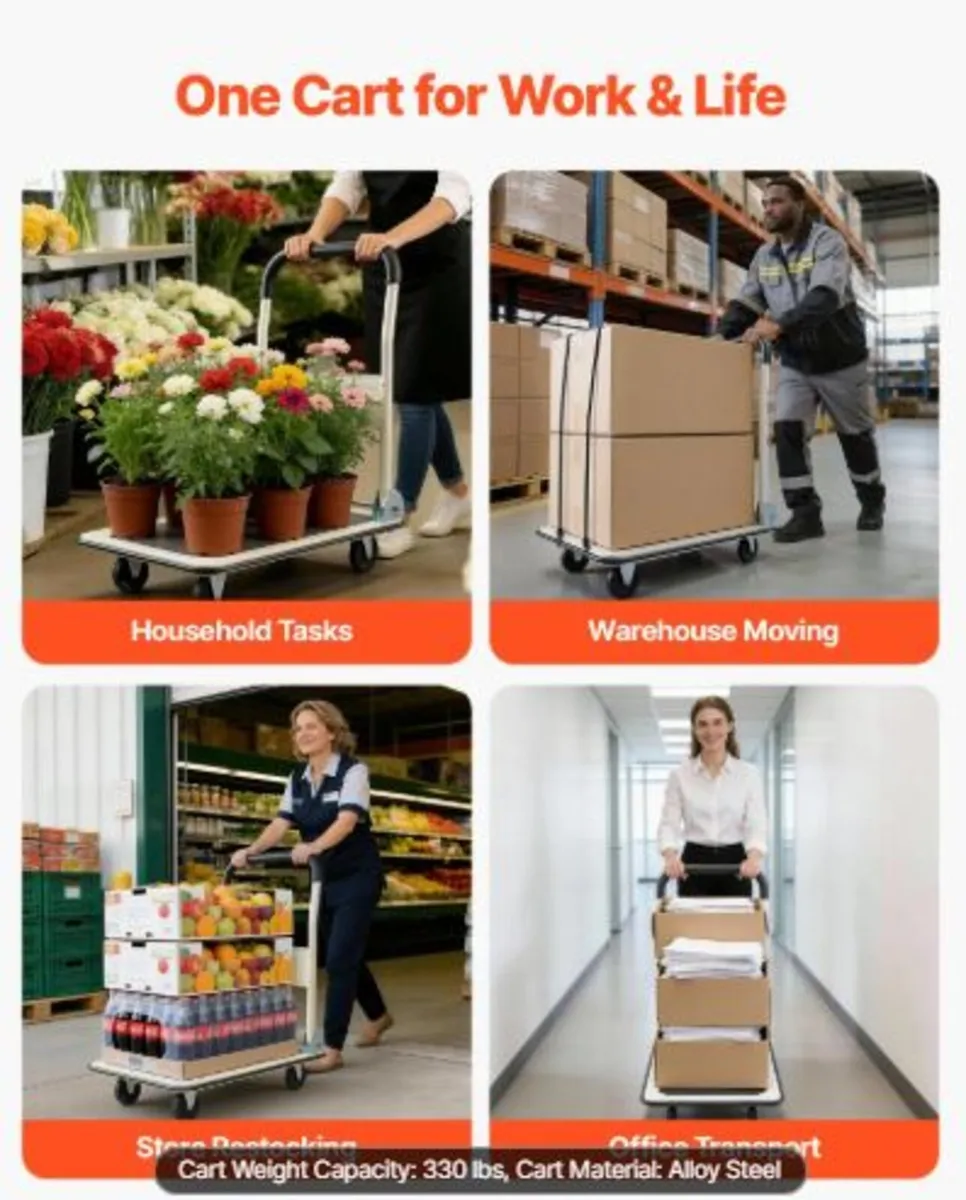 Foldable Push Cart Dolly, 149.69 kg Capacity Fold - Image 4
