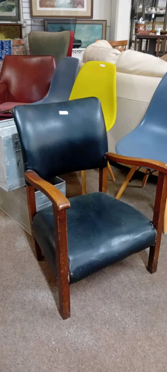 Vintage Low Faux Leather Fireside Chair - Image 1