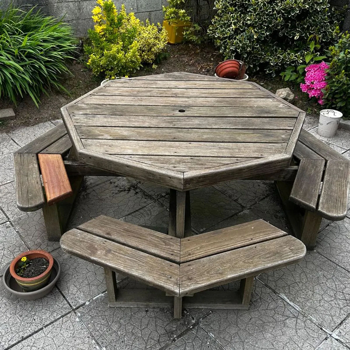 Wooden Picnic Table with built in seating - Image 1