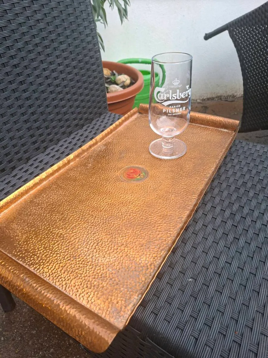 Hand-hammered & Hand-painted Copper Serving Tray - Image 1