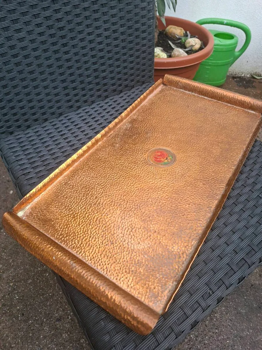 Hand-hammered & Hand-painted Copper Serving Tray - Image 2
