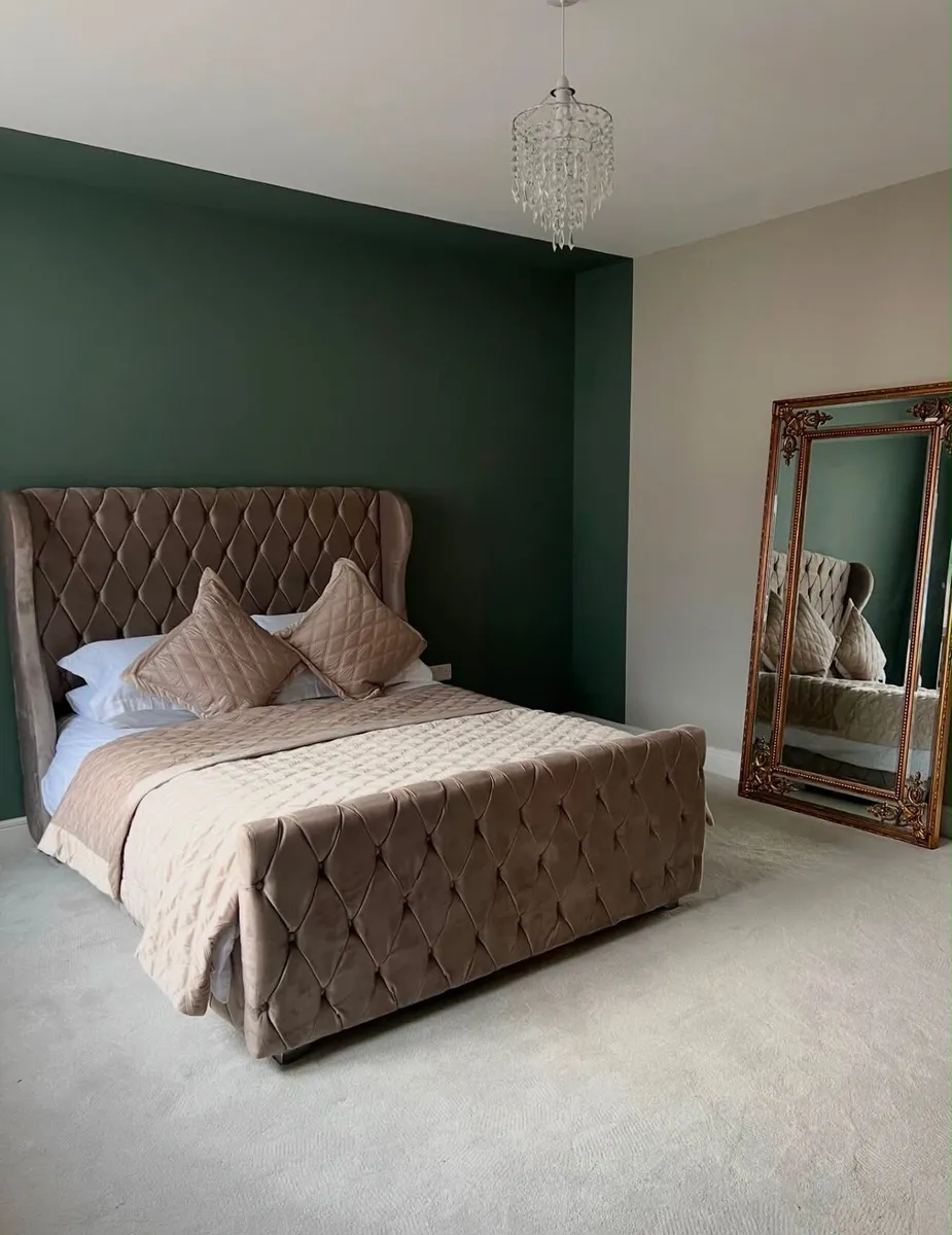 Custom Made King Chesterfield Bed – Mink velvet