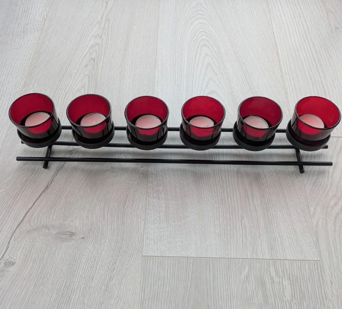 Red votive candle holder glass and black iron - Image 3