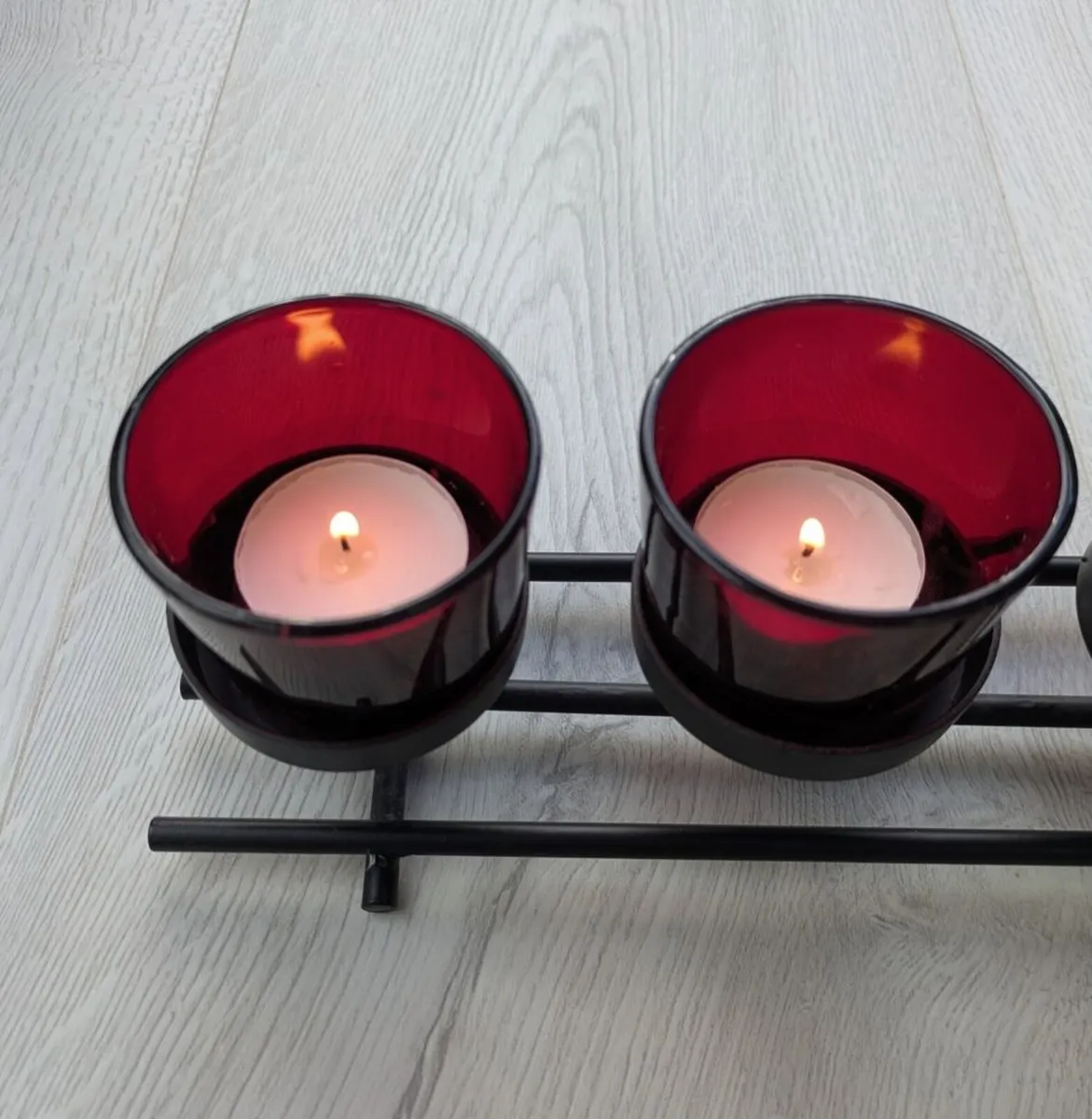 Red votive candle holder glass and black iron - Image 4