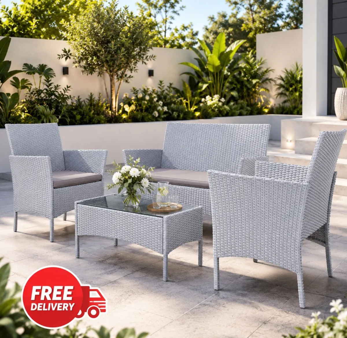 Rattan Garden Furniture Set Table and Chairs - Image 3