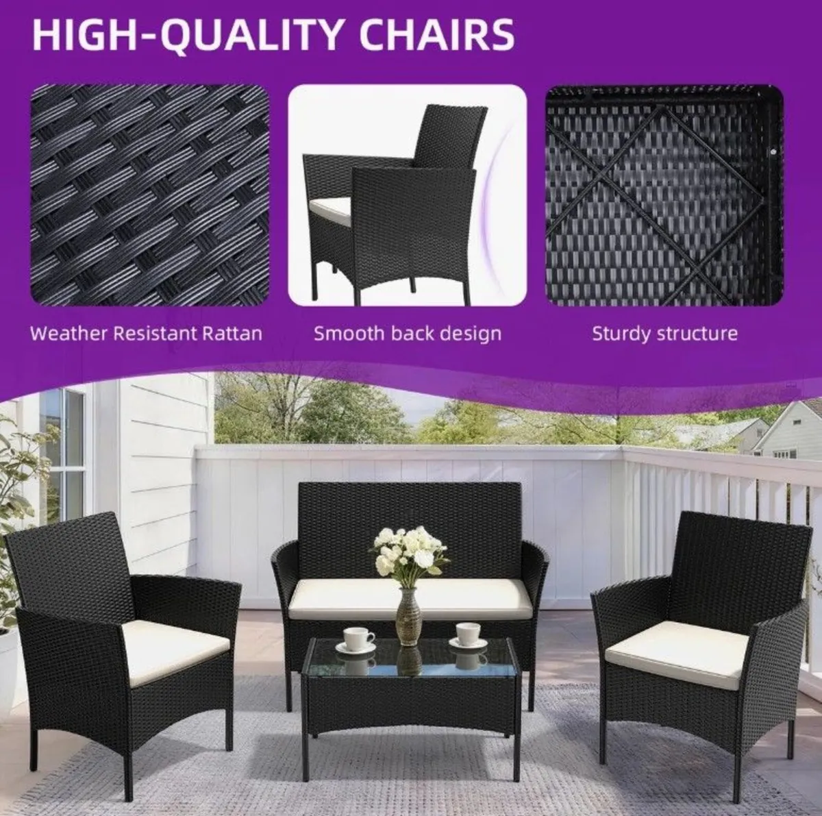 Rattan Garden Furniture Set Table and Chairs - Image 4