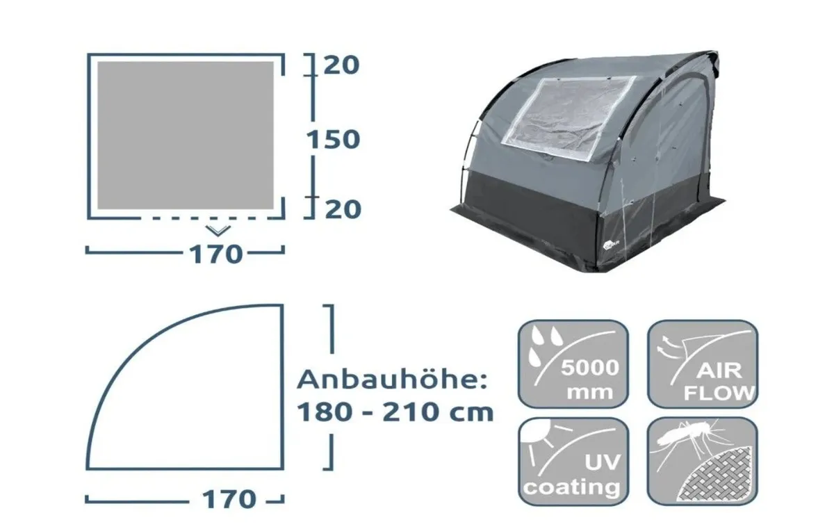 Universal Caravan Rear Awning 190 x 170 cm - Image 2