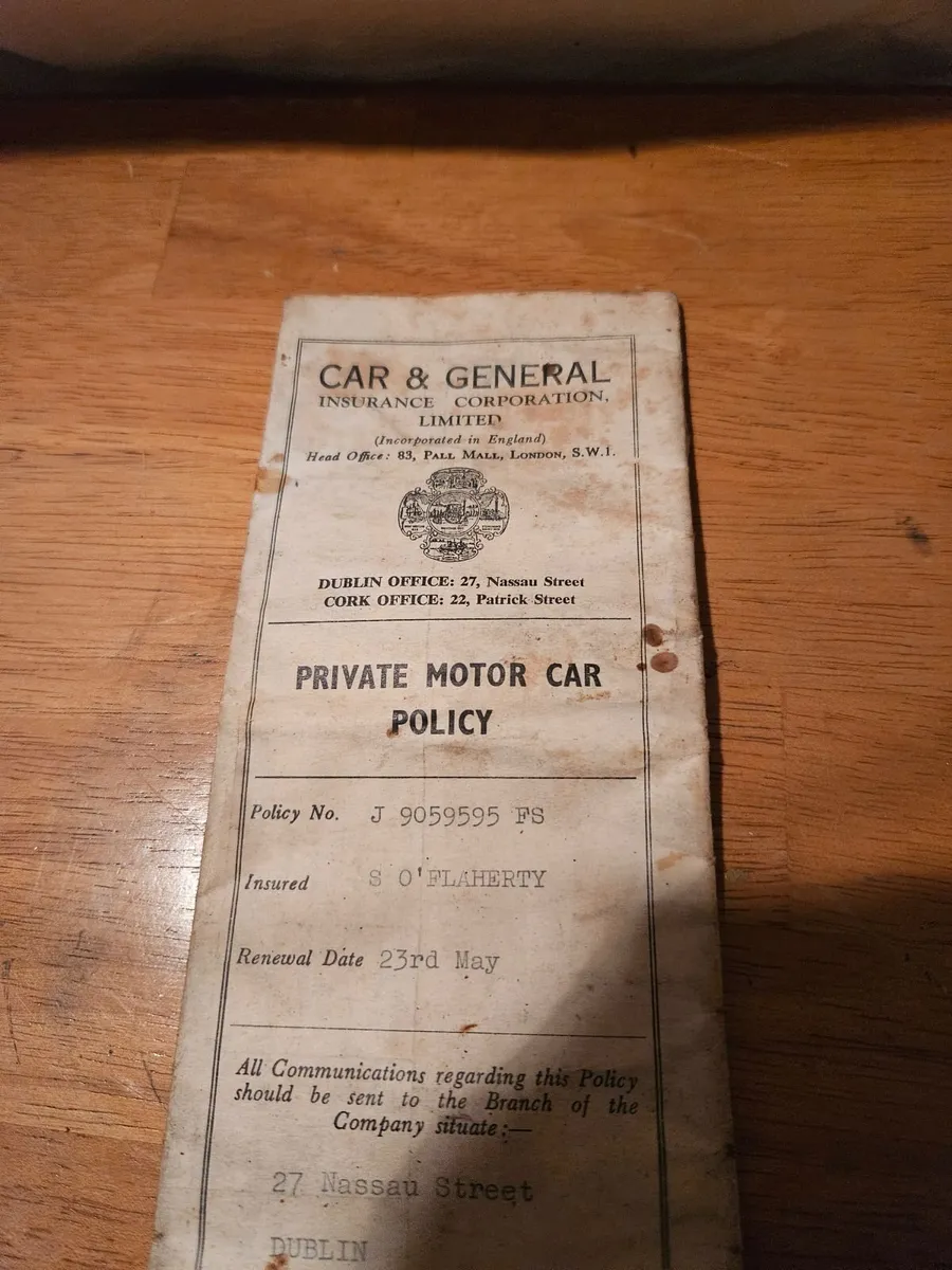 Vintage Car Insurance Certificate - Image 1