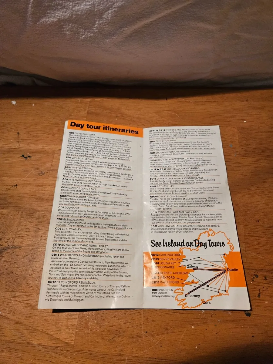 Vintage CIE Irish Rail Tours Timetable - Image 1