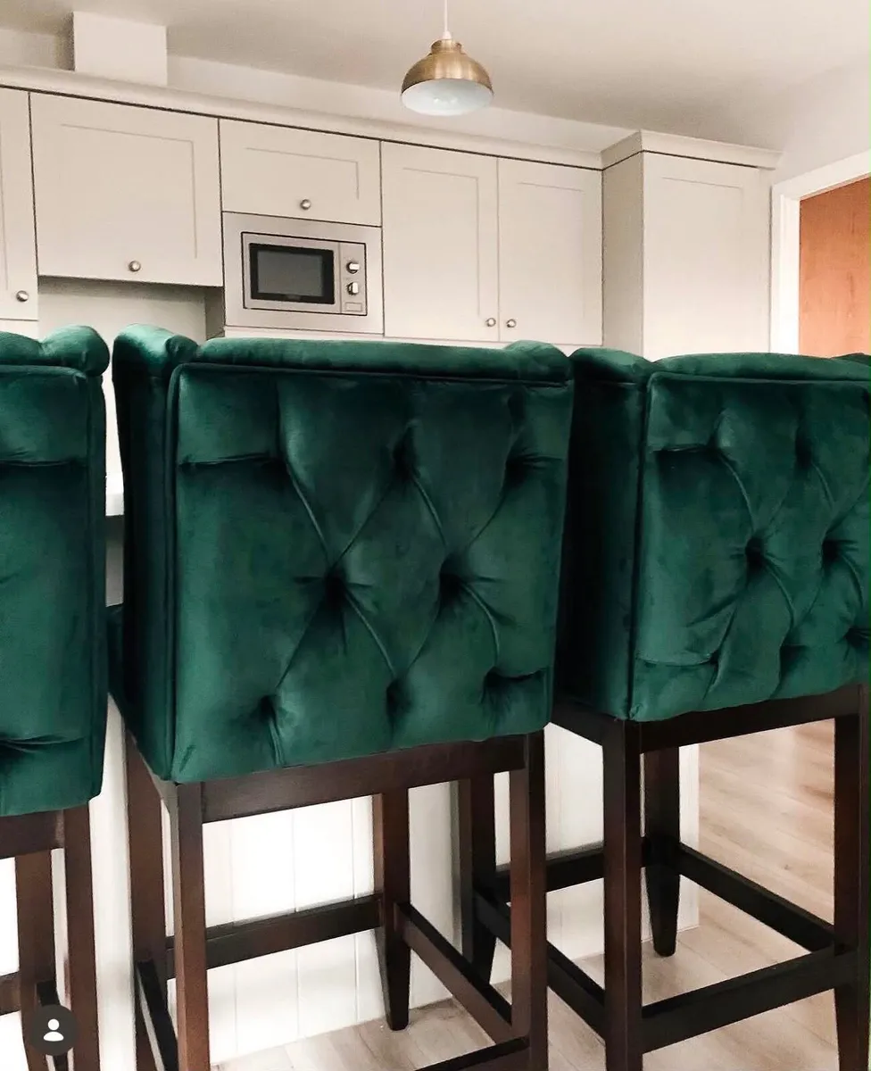 4 x Custom Made Emerald Green Velvet Bar Stools - Image 1