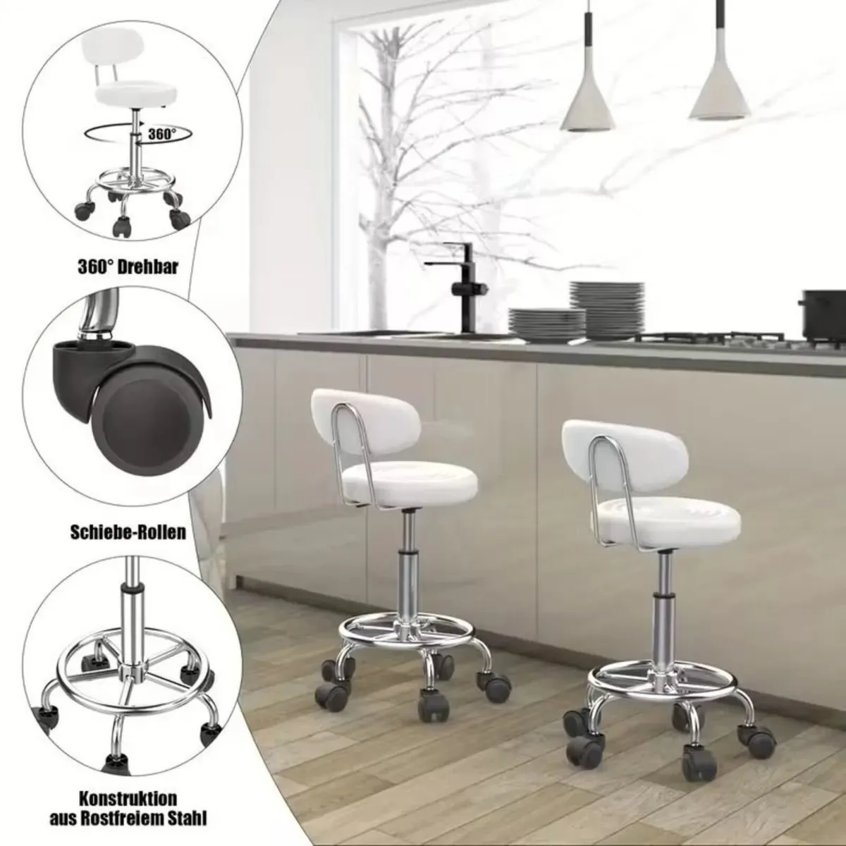 Ergonomic Swivel Stool with Backrest - Image 3