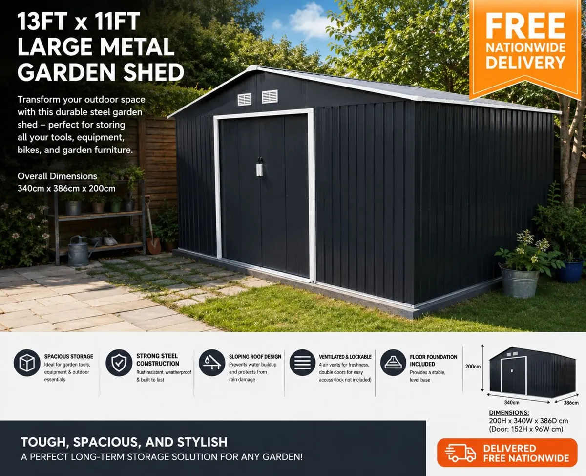 13 x 11ft Large Metal Garden Shed - Image 4