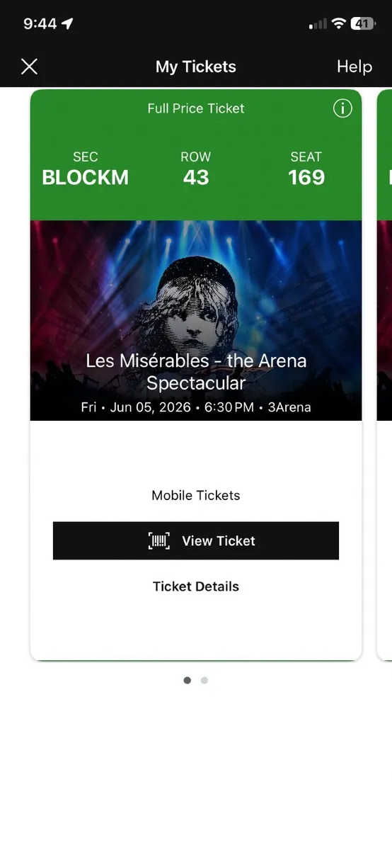 Les Miserables Tickets 3 Arena 5th June - Image 2