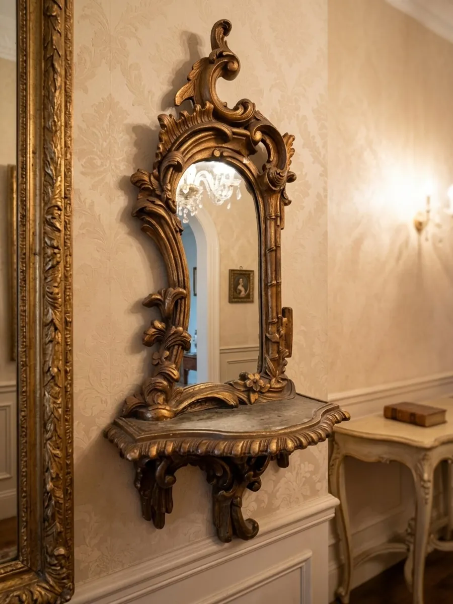 A pair of Antique Rococco mirrored wall sconces - Image 1