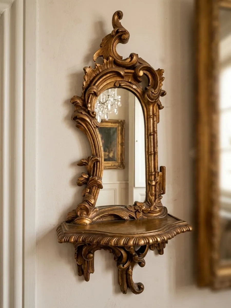 A pair of Antique Rococco mirrored wall sconces - Image 3