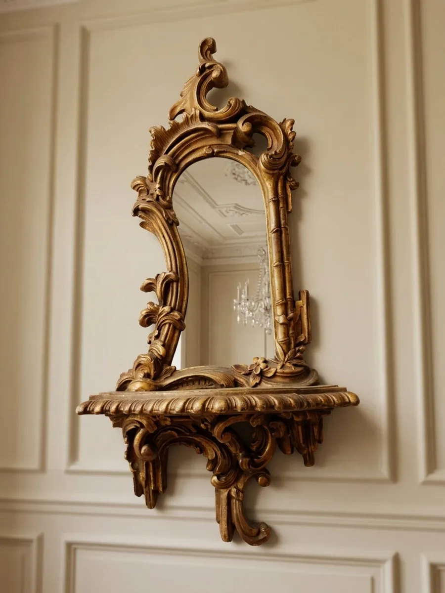 A pair of Antique Rococco mirrored wall sconces - Image 4