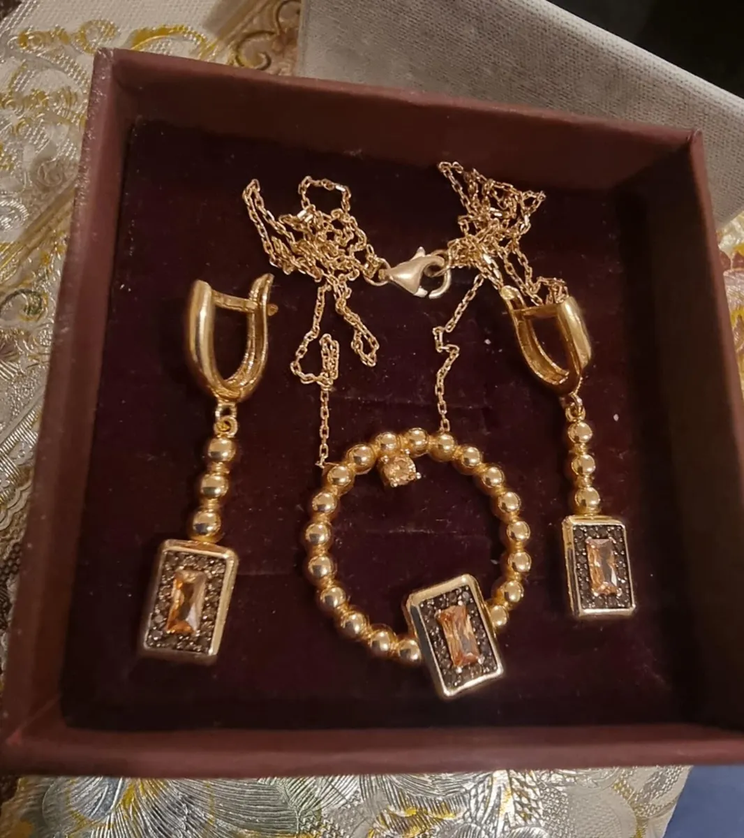 14k rose gold necklace+earrings - Image 1