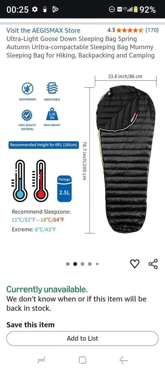 Super light weight down sleeping bag - Image 3