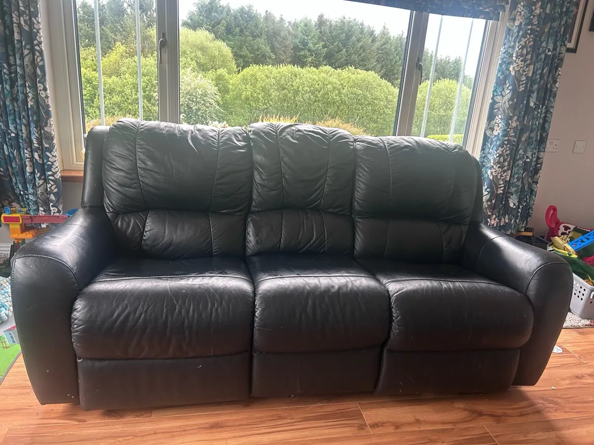 Black leather Recliner couch and chairs - Image 3
