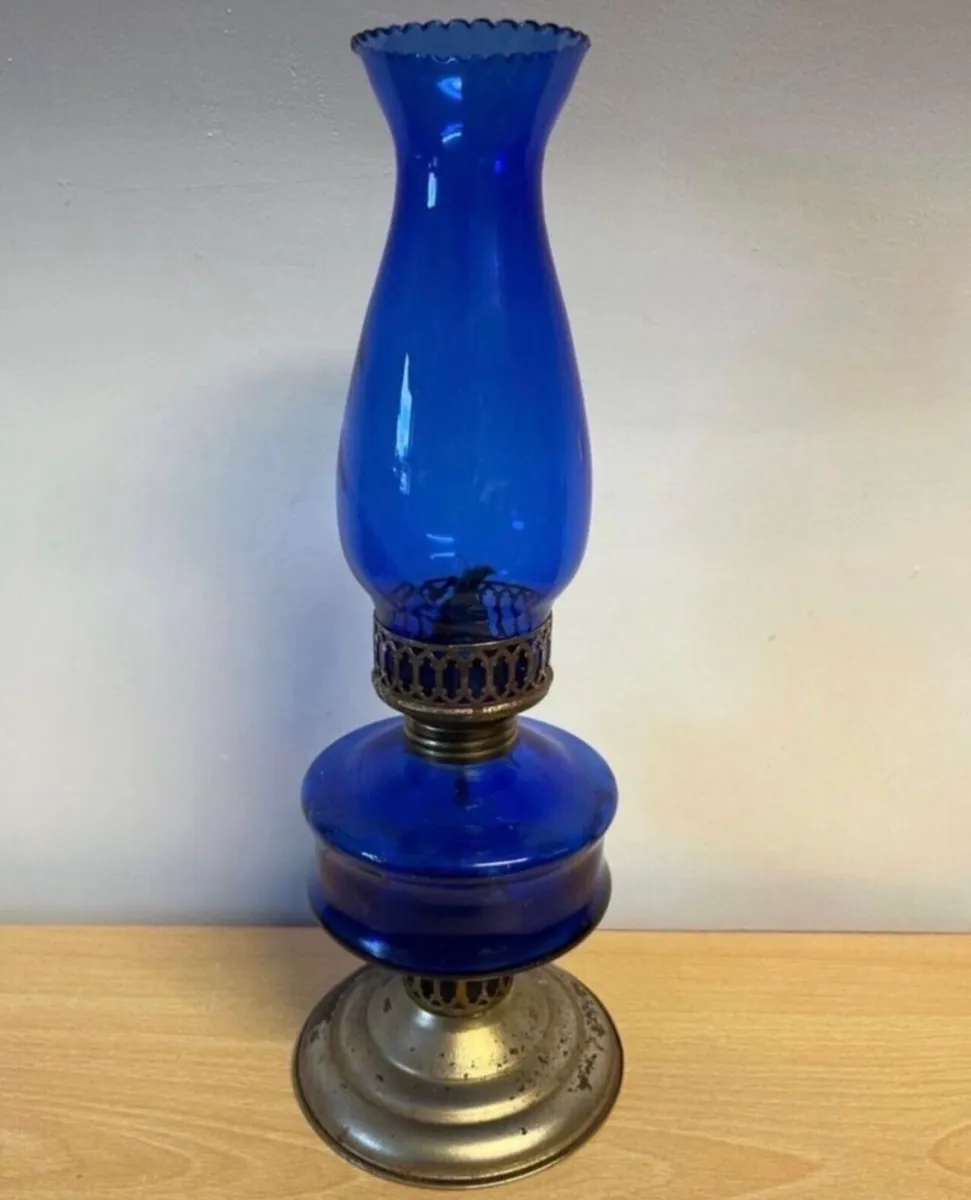Vintage cobalt blue oil lamp