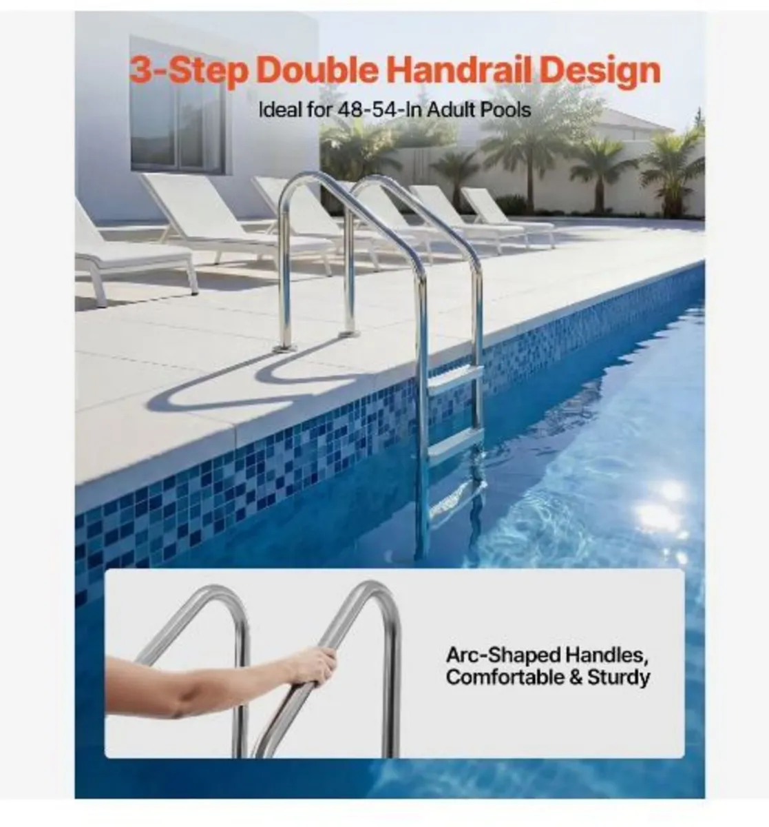 Swimming Pool Ladder, 3-Step Stairs - Image 3