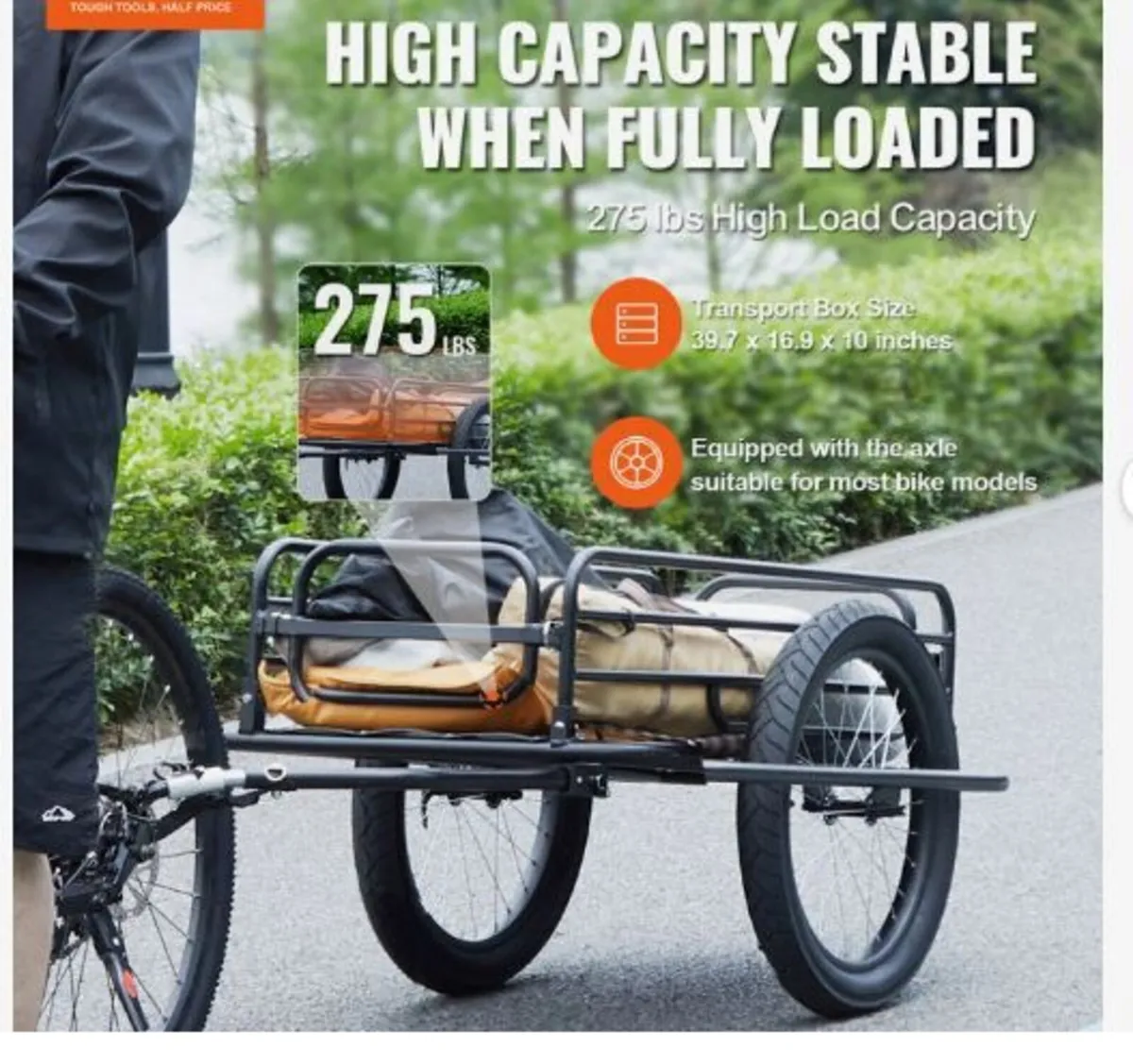 Bike Cargo Trailer, 275 lbs/124.7 kg Load Capacit - Image 2
