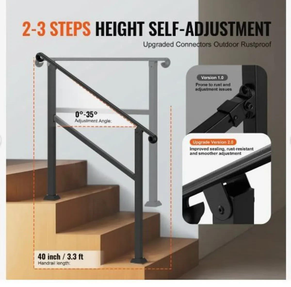 Handrails for Outdoor Steps, 2-3 Step Stair - Image 1