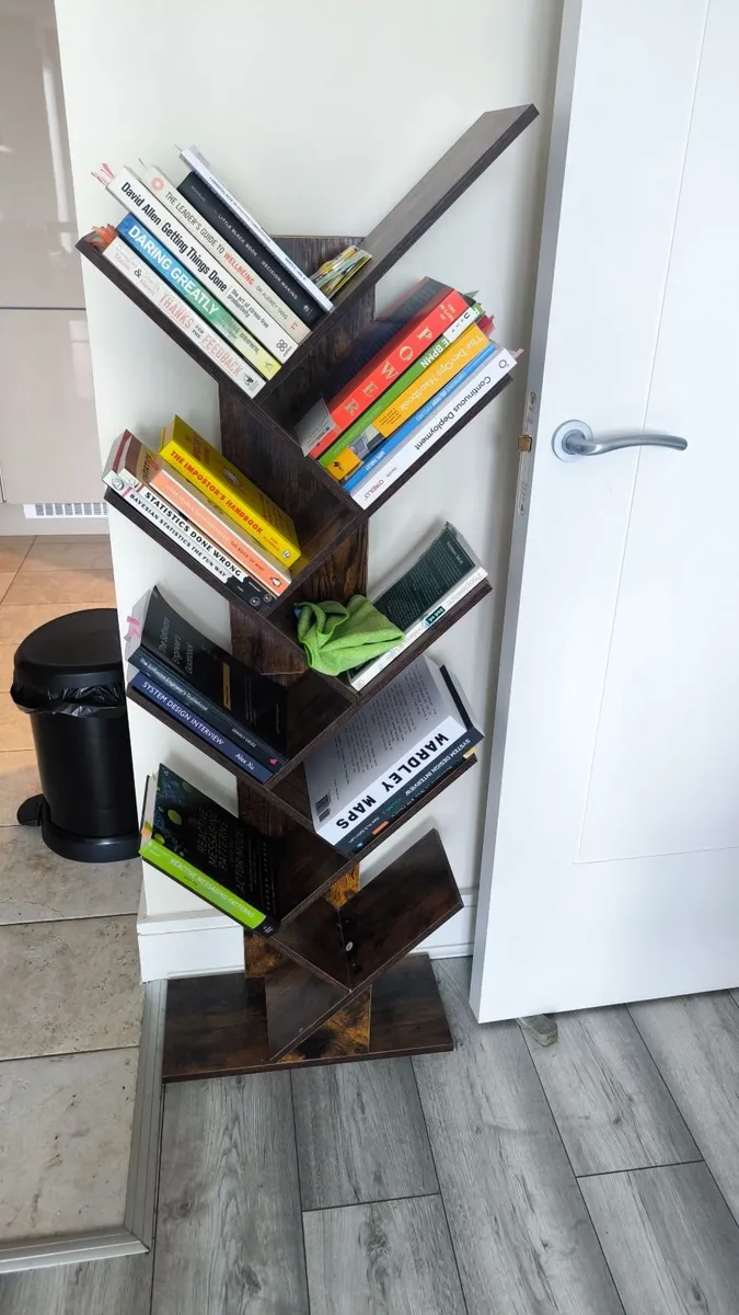 Rustic Tree Bookshelf / Geometric Bookcase – Fully - Image 1