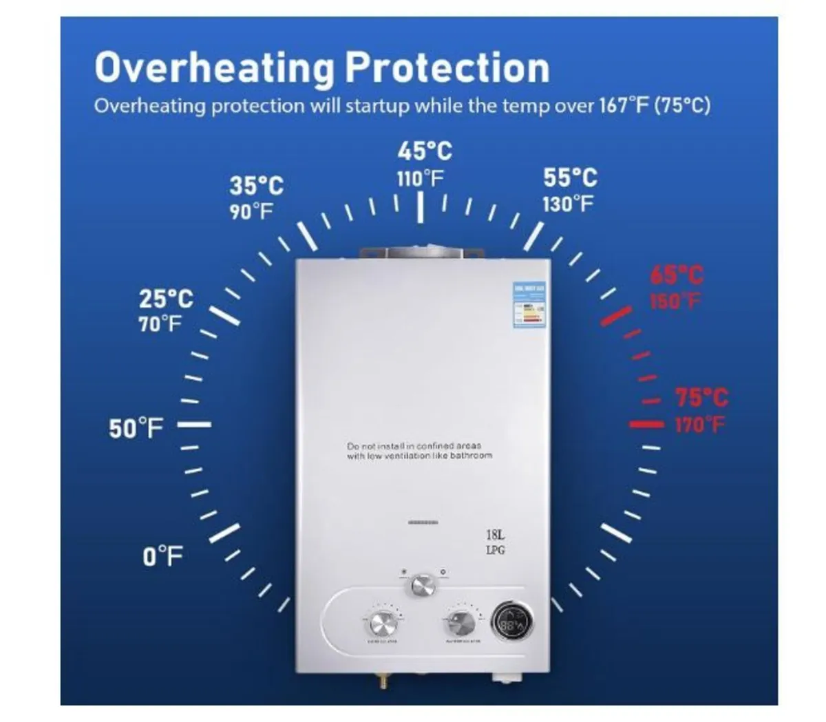 18L Gas Instantaneous Water Heater, 36 KW - Image 2