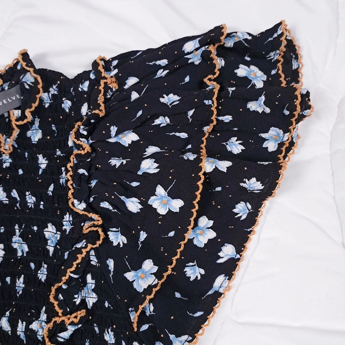 Mint Velvet Black Blue Floral Peplum Top 8UK - Image 4