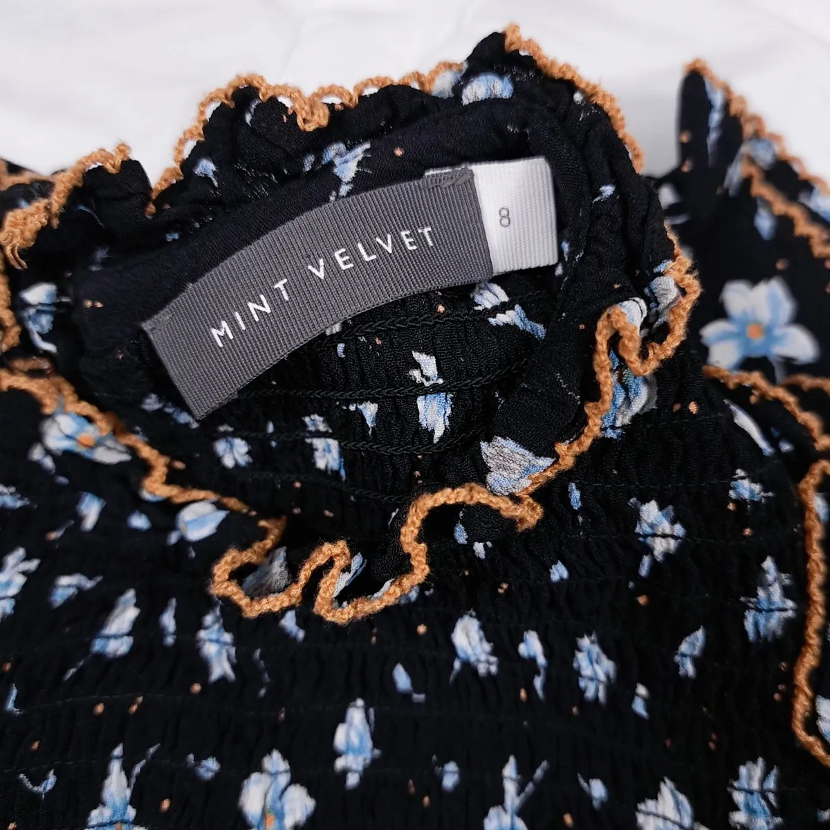 Mint Velvet Black Blue Floral Peplum Top 8UK - Image 2