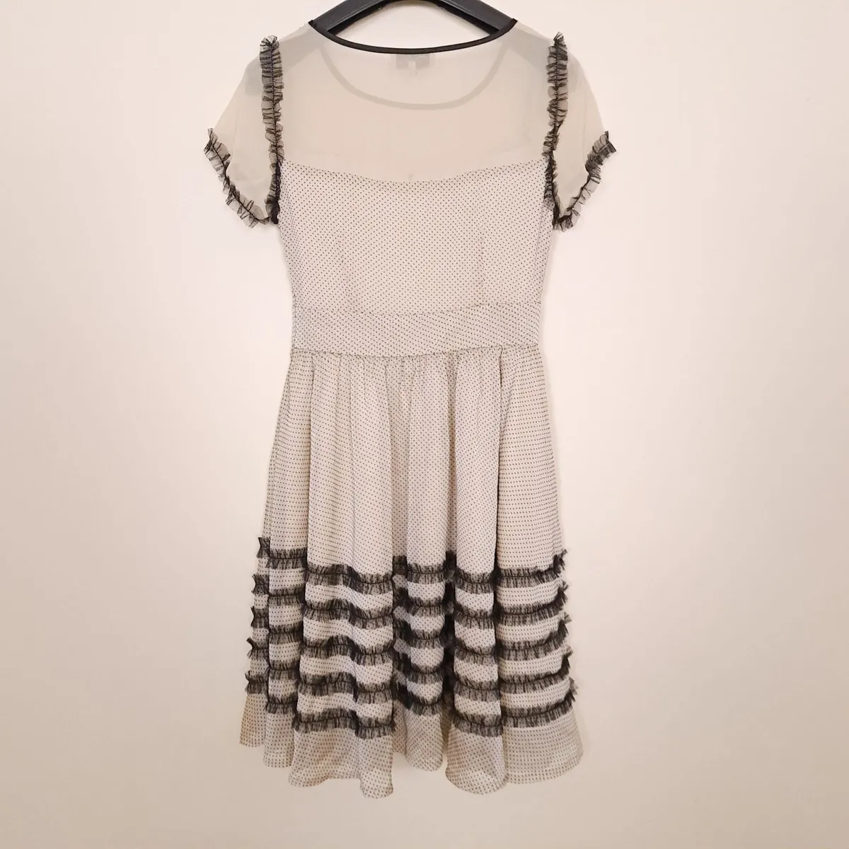 Darling Cream Black Polka Dot Tulle Dress S - Image 4