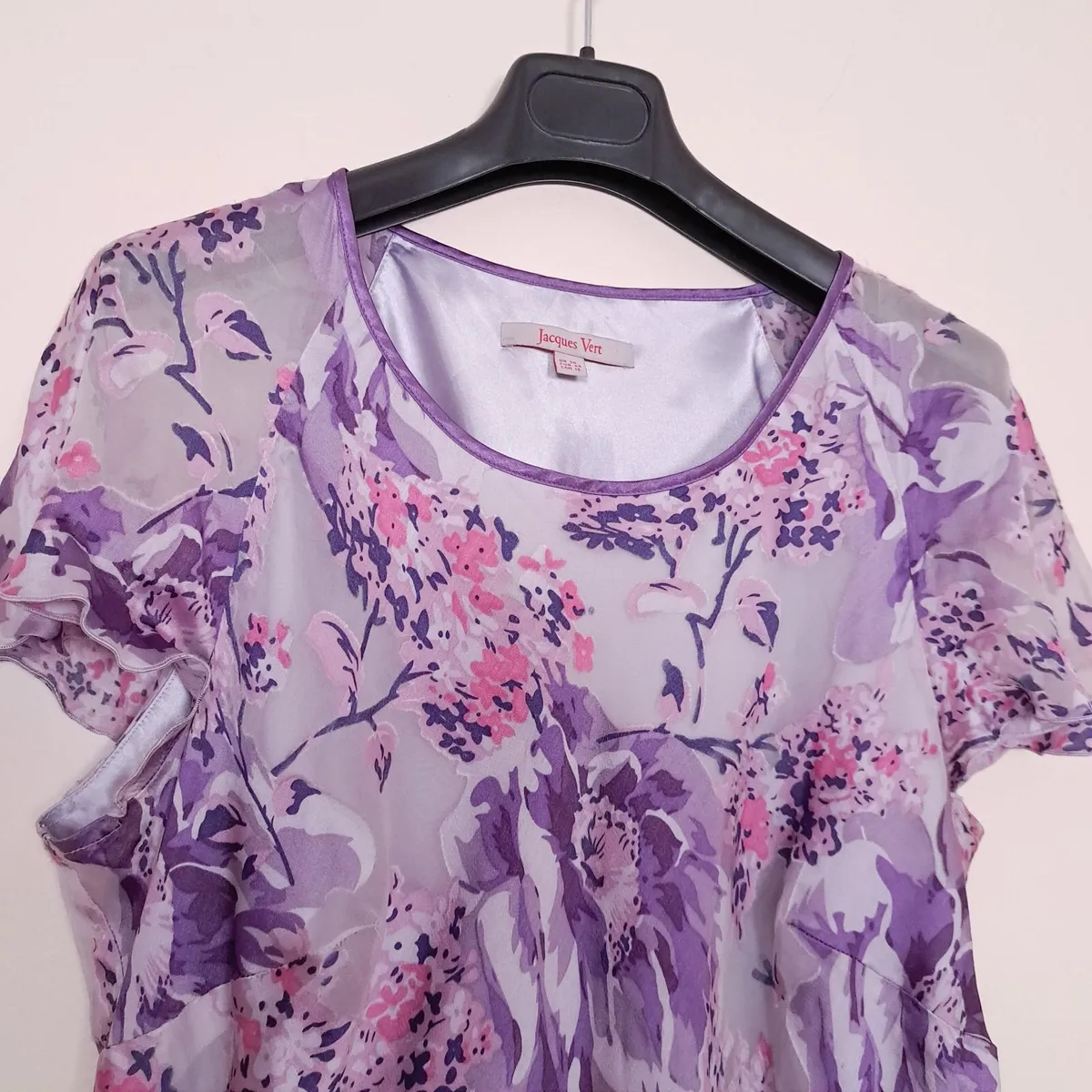 Jacques Vert Purple Floral Chiffon Blouse 20UK - Image 2